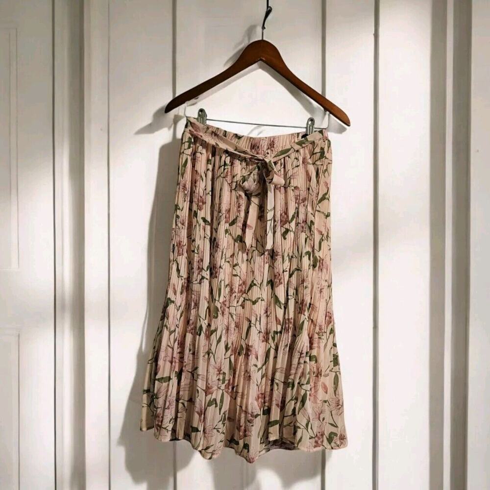 Harper By Block Accordian Pleated Pink Floral Skirt SZ P/L Flowy CottageCore